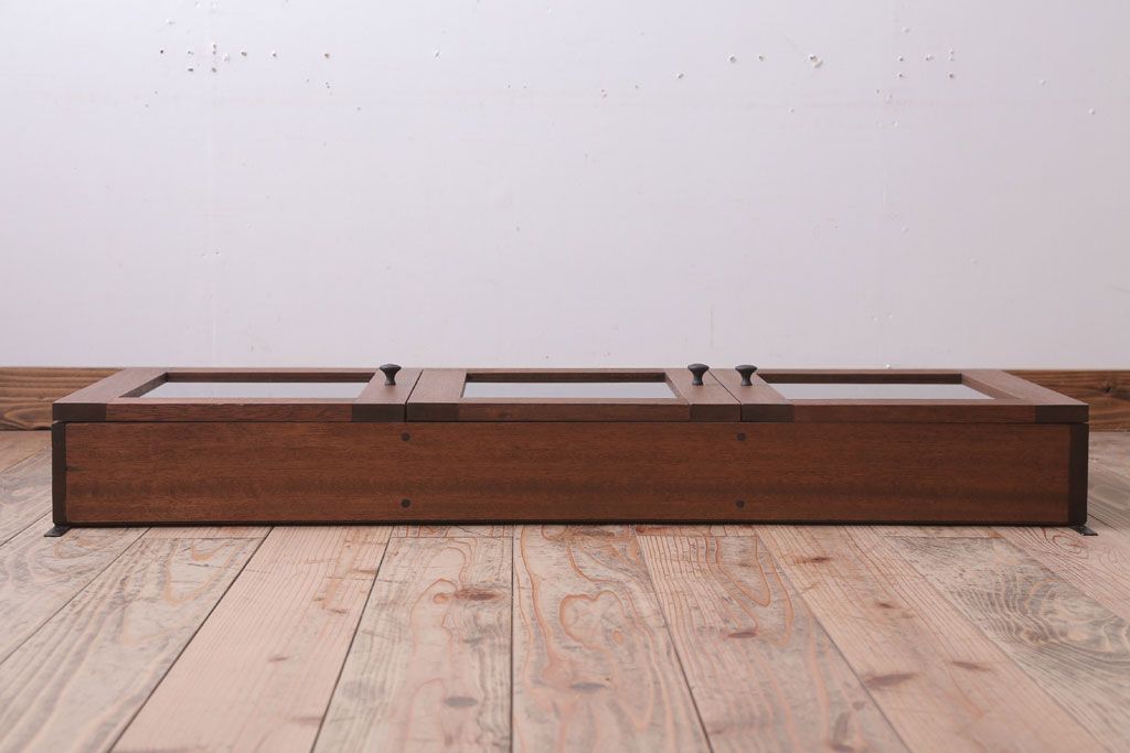 アンティーク家具　アンティーク　3つ扉の壁掛け横型キャビネット(収納棚)(2)