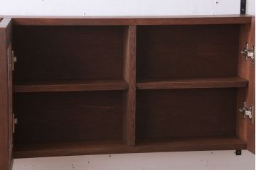 アンティーク家具　アンティーク　モールガラス入り!3つ扉の壁掛け横型キャビネット(収納棚)(2)
