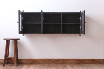 アンティーク家具　アンティークペイント　お洒落な横型壁掛け戸棚(2)