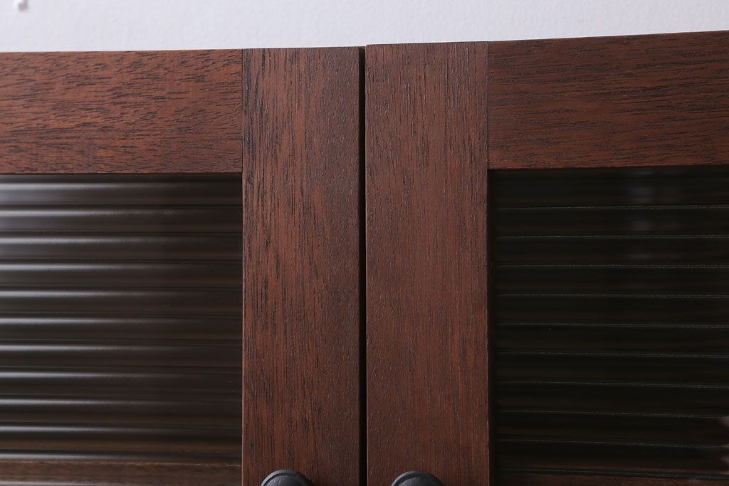 アンティーク家具　アンティーク　モールガラス入り!3つ扉の壁掛け横型キャビネット(収納棚)(3)