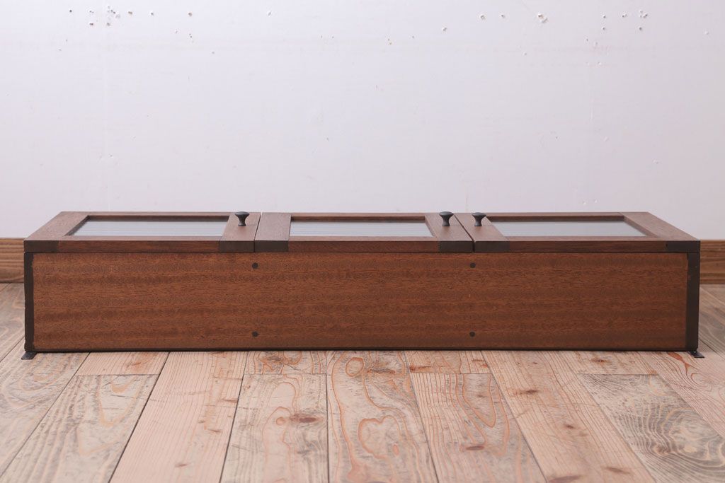 アンティーク家具　アンティーク　モールガラス入り!3つ扉の壁掛け横型キャビネット(収納棚)(3)