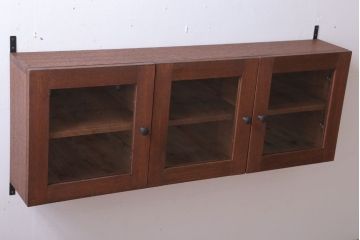 アンティーク家具　アンティーク　3つ扉の壁掛け横型キャビネット(収納棚)(3)