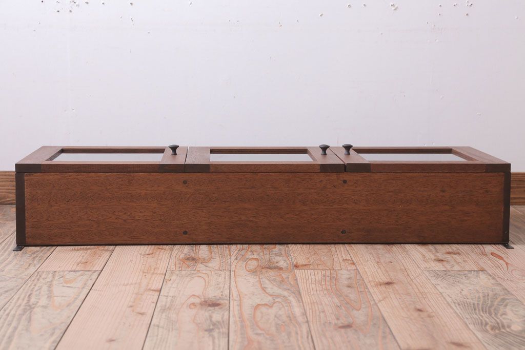 アンティーク家具　アンティーク　3つ扉の壁掛け横型キャビネット(収納棚)(3)