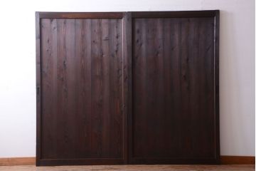 古民具・骨董　古い木の味わい深いアンティーク板戸2枚セット(2)