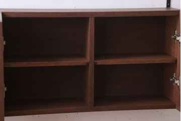 アンティーク家具　アンティーク　モールガラス入り!3つ扉の壁掛け横型キャビネット(収納棚)