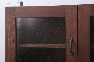 アンティーク家具　アンティーク　気泡ガラス入り!3つ扉の壁掛け横型キャビネット(収納棚)(3)