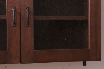 アンティーク家具　アンティーク　気泡ガラス入り!3つ扉の壁掛け横型キャビネット(収納棚)(3)