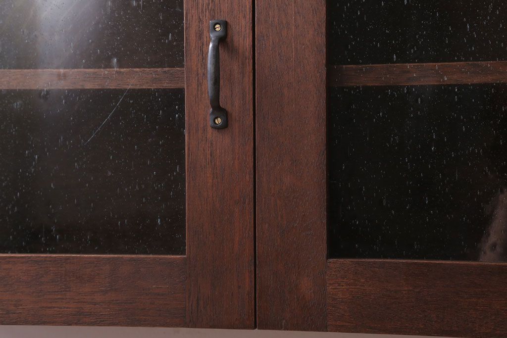 アンティーク家具　アンティーク　気泡ガラス入り!3つ扉の壁掛け横型キャビネット(収納棚)(3)