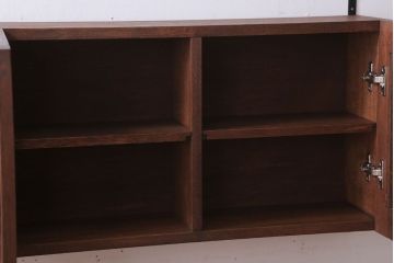 アンティーク家具　アンティーク　気泡ガラス入り!3つ扉の壁掛け横型キャビネット(収納棚)(3)