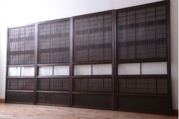 古民具・骨董　裏障子付き!ガラス帯格子戸4枚セット
