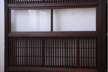 古民具・骨董　裏障子付き!ガラス帯格子戸4枚セット