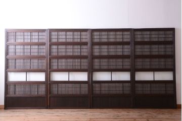古民具・骨董　裏障子付き!ガラス帯格子戸4枚セット