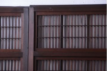 古民具・骨董　裏障子付き!ガラス帯格子戸4枚セット