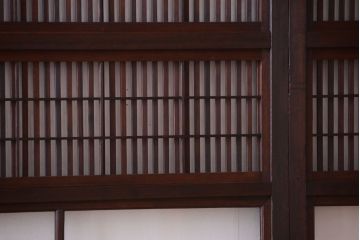 古民具・骨董　裏障子付き!ガラス帯格子戸4枚セット
