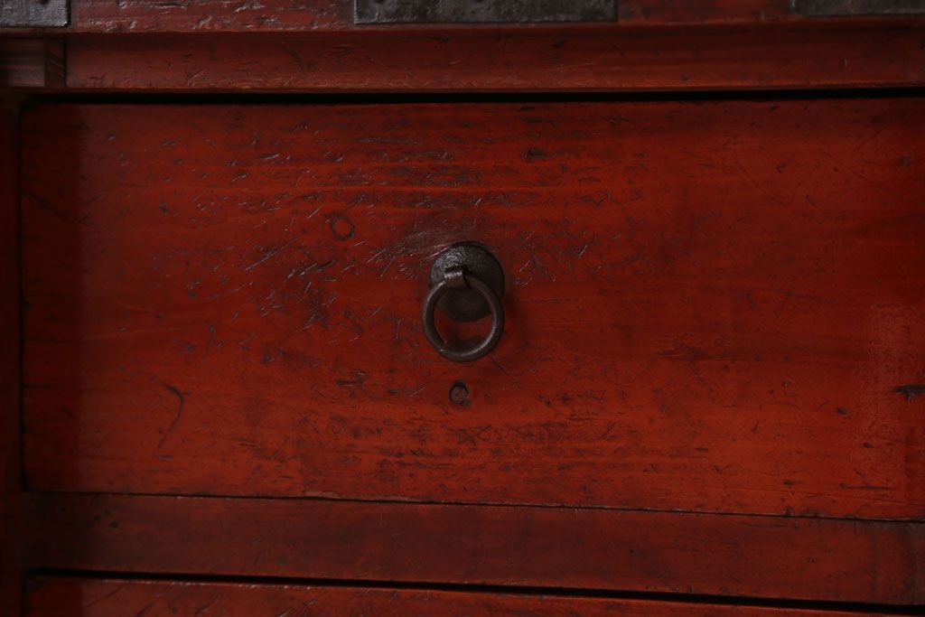 アンティーク家具　古民具・骨董　明治〜大正　扇金具が美しい二段重ね衣装箪笥
