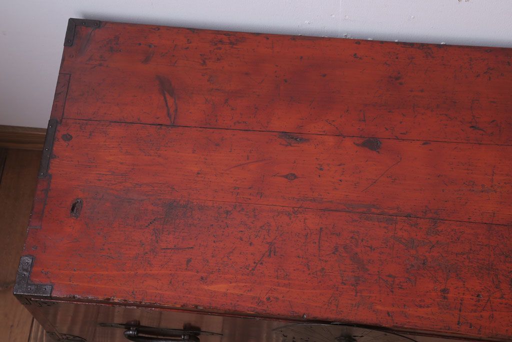 アンティーク家具　古民具・骨董　明治〜大正　扇金具が美しい二段重ね衣装箪笥