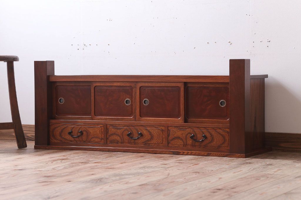 中古　3杯引き出し付き!欅材の高級置き床(置床)