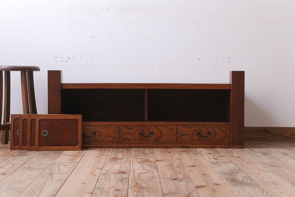 中古　3杯引き出し付き!欅材の高級置き床(置床)