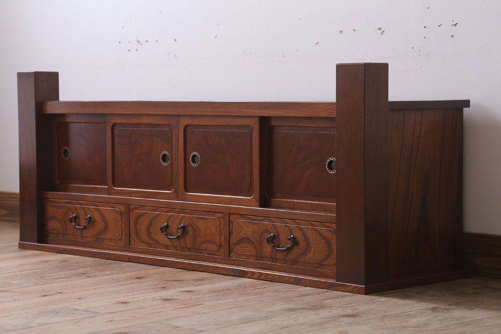 中古　3杯引き出し付き!欅材の高級置き床(置床)