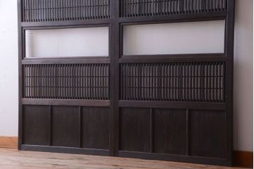 古民具・骨董　裏障子付き!モールガラス帯のアンティーク格子戸2枚セット
