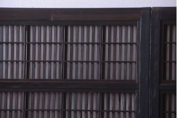 古民具・骨董　裏障子付き!モールガラス帯のアンティーク格子戸2枚セット