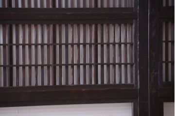 古民具・骨董　裏障子付き!モールガラス帯のアンティーク格子戸2枚セット