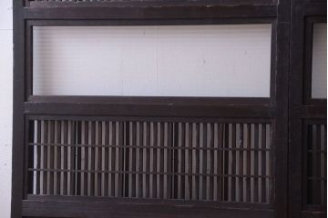 古民具・骨董　裏障子付き!モールガラス帯のアンティーク格子戸2枚セット