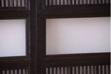 古民具・骨董　裏障子付き!モールガラス帯のアンティーク格子戸2枚セット