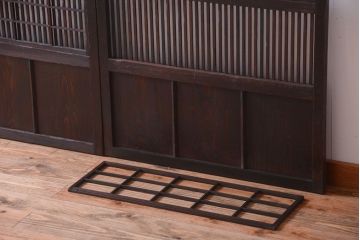 古民具・骨董　裏障子付き!モールガラス帯のアンティーク格子戸2枚セット