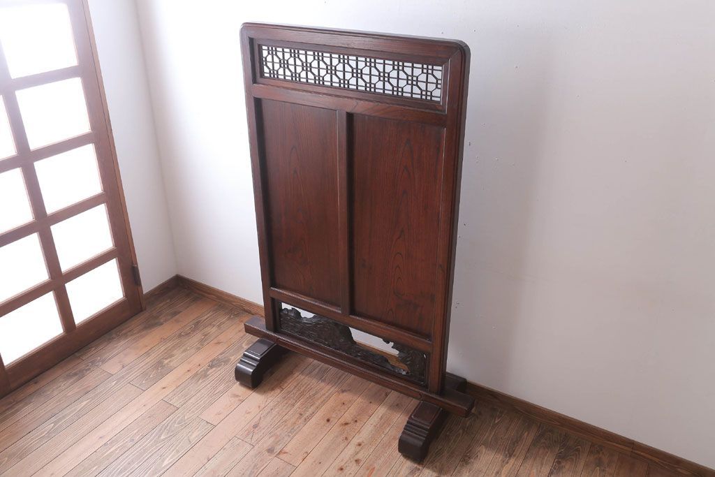 アンティーク雑貨　古民具・骨董　総欅材!特大木製衝立(パーテーション)