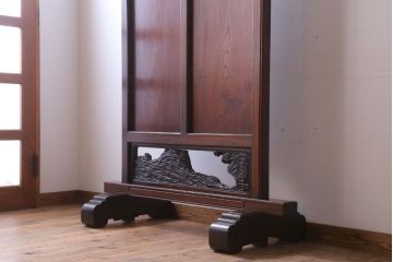 アンティーク雑貨　古民具・骨董　総欅材!特大木製衝立(パーテーション)