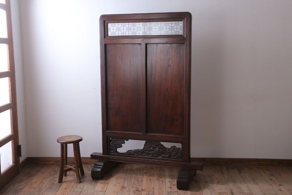 アンティーク雑貨　古民具・骨董　総欅材!特大木製衝立(パーテーション)