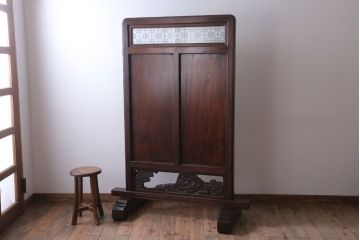 アンティーク雑貨　古民具・骨董　総欅材!特大木製衝立(パーテーション)