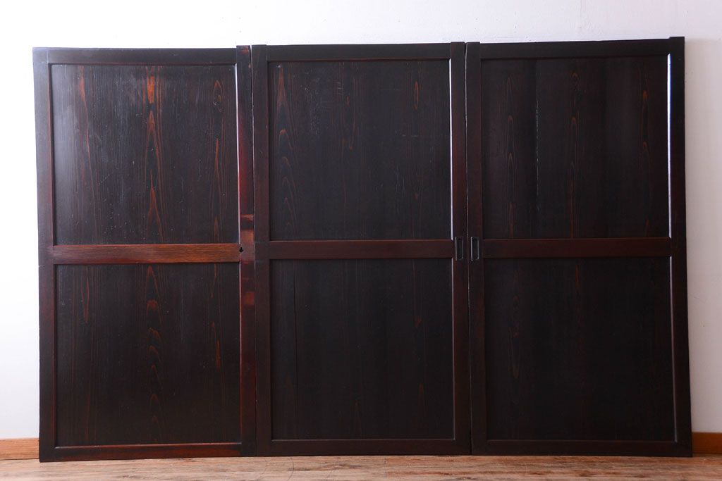 古民具・骨董　明治期　古い木味のアンティーク帯戸3枚セット