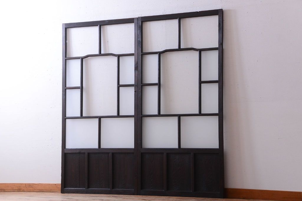 大正ロマン　モールガラス・すりガラス入り!ガラス戸2枚セット