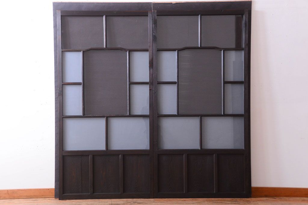 大正ロマン　モールガラス・すりガラス入り!ガラス戸2枚セット