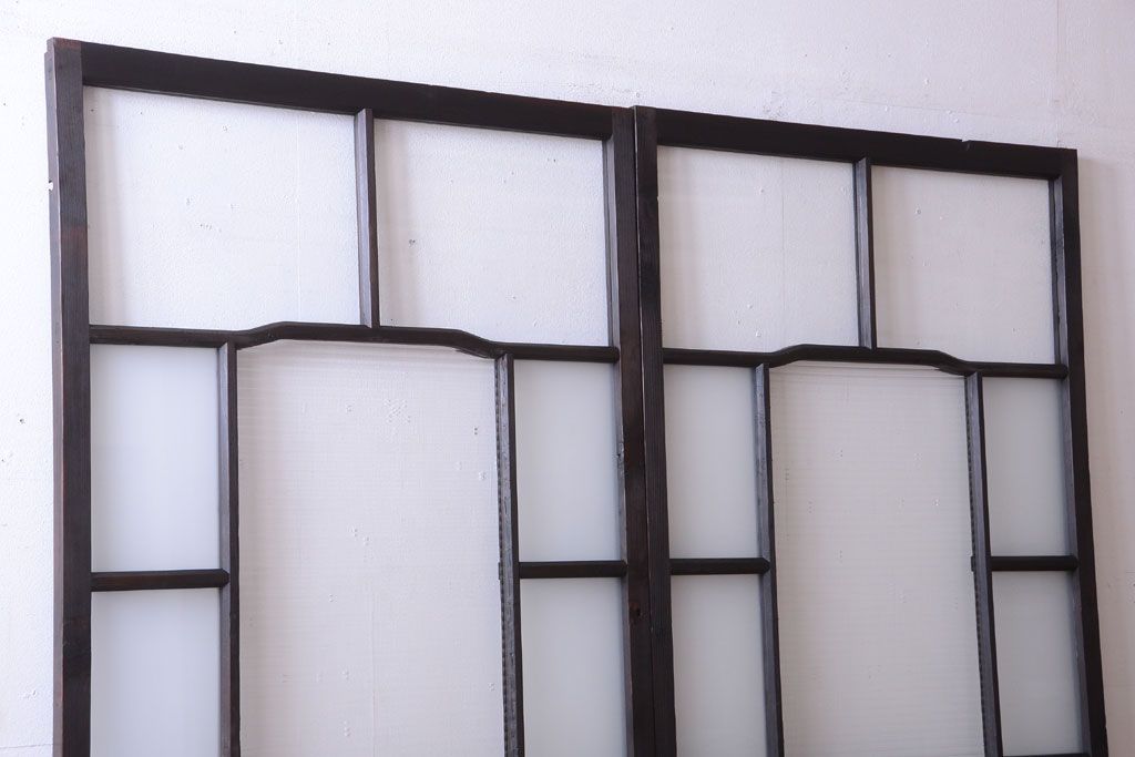 大正ロマン　モールガラス・すりガラス入り!ガラス戸2枚セット