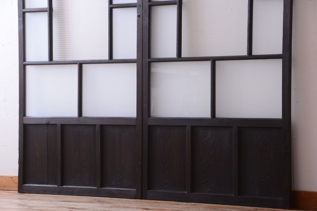 大正ロマン　モールガラス・すりガラス入り!ガラス戸2枚セット