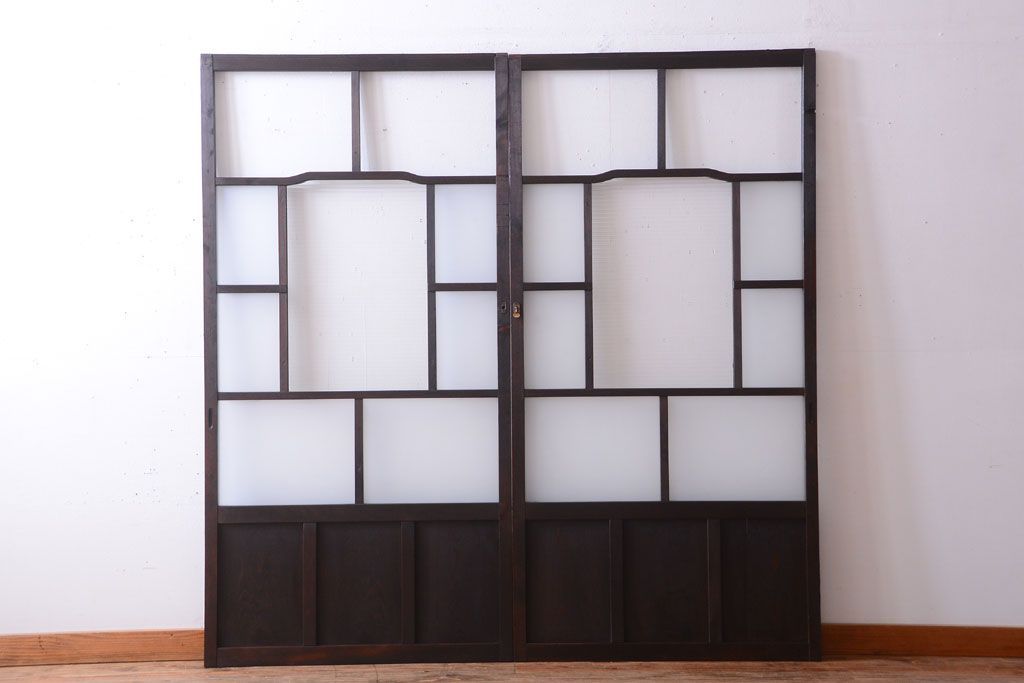 大正ロマン　モールガラス・すりガラス入り!ガラス戸2枚セット