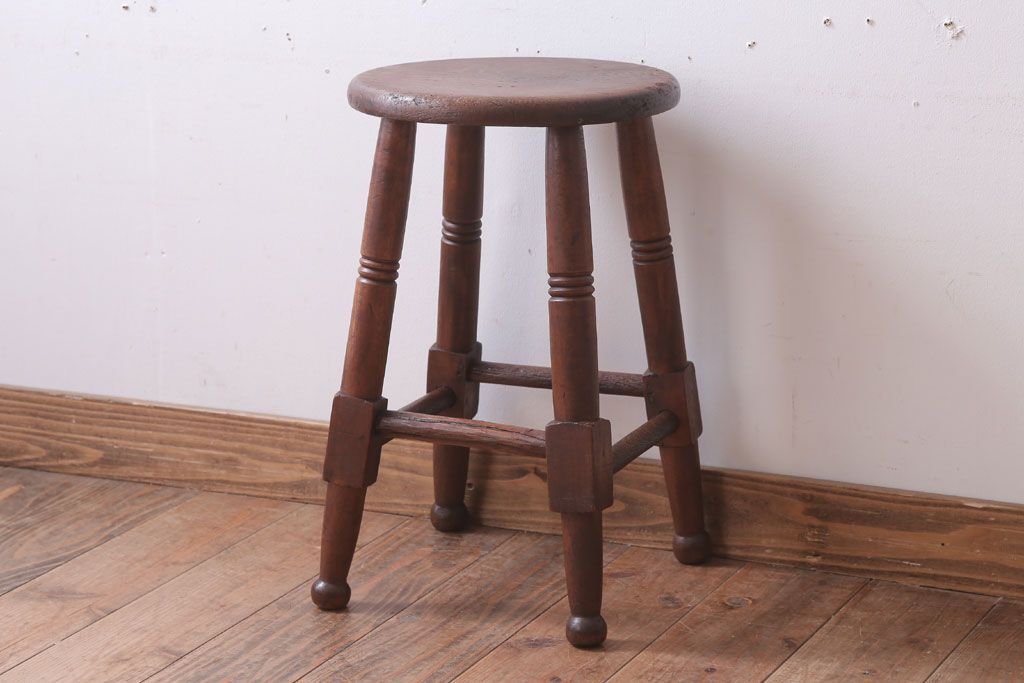 アンティーク家具　アンティーク　古い木のおしゃれな丸スツール