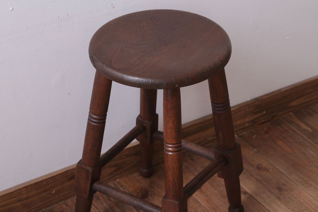 アンティーク家具　アンティーク　古い木のおしゃれな丸スツール