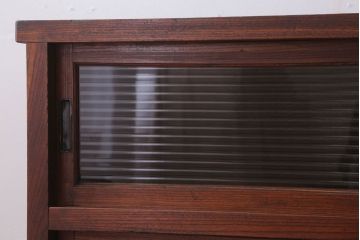 アンティーク家具　和製アンティーク　モールガラス入り!前面欅材の鉄脚サイドボード(収納棚)