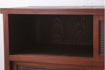 アンティーク家具　和製アンティーク　モールガラス入り!前面欅材の鉄脚サイドボード(収納棚)