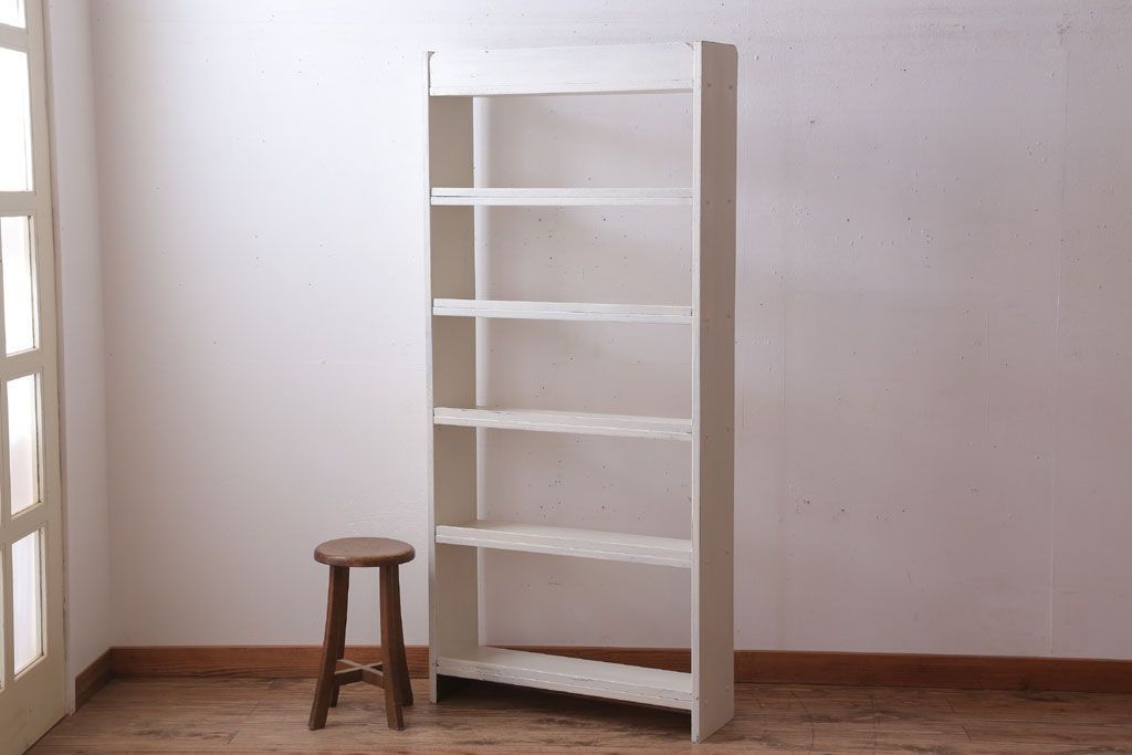 アンティーク家具　アンティークペイント　シンプルな本棚(飾り棚)(1)