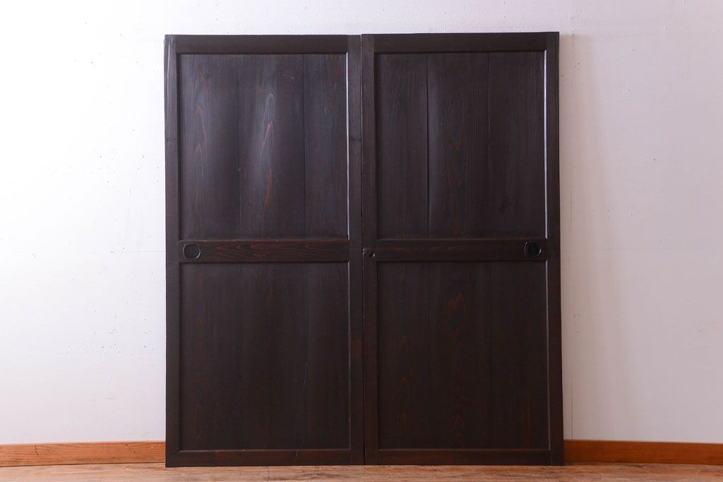 古民具・骨董　明治期　古い木味のアンティーク帯戸2枚セット(2)