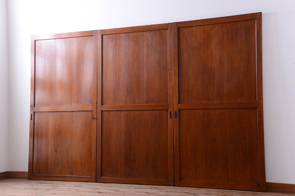 和製アンティーク　大正〜昭和期　古い木味のアンティーク帯戸3枚セット