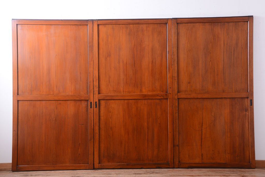 和製アンティーク　大正〜昭和期　古い木味のアンティーク帯戸3枚セット