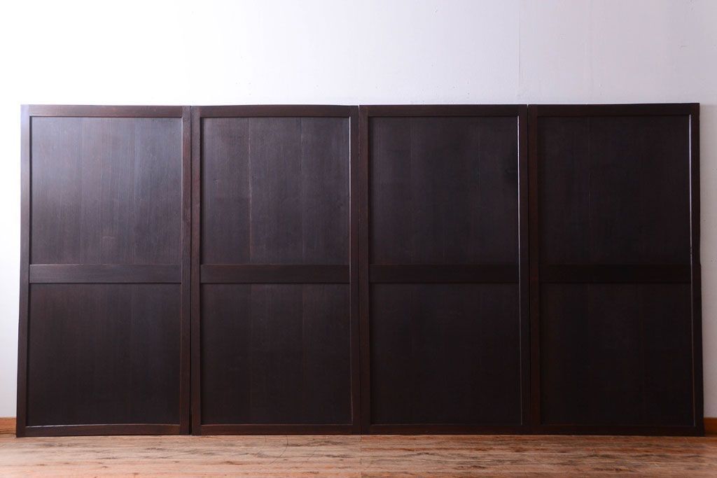 古民具・骨董　欅枠のアンティーク帯戸4枚セット