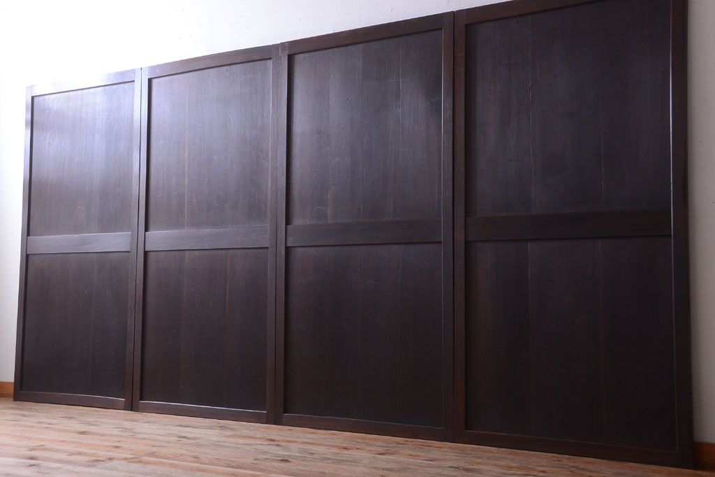 古民具・骨董　欅枠のアンティーク帯戸4枚セット