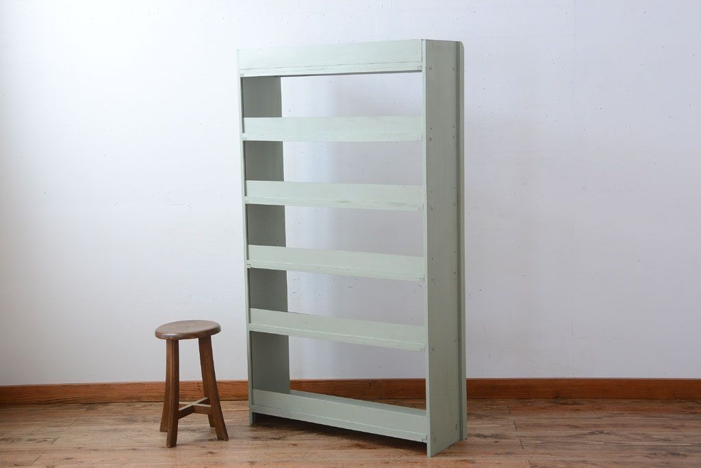 アンティーク家具　アンティークペイント　シンプルな本棚(飾り棚)(3)